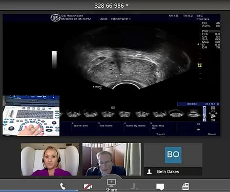 GE remote ultrasound training session — live video with clinical application specialists