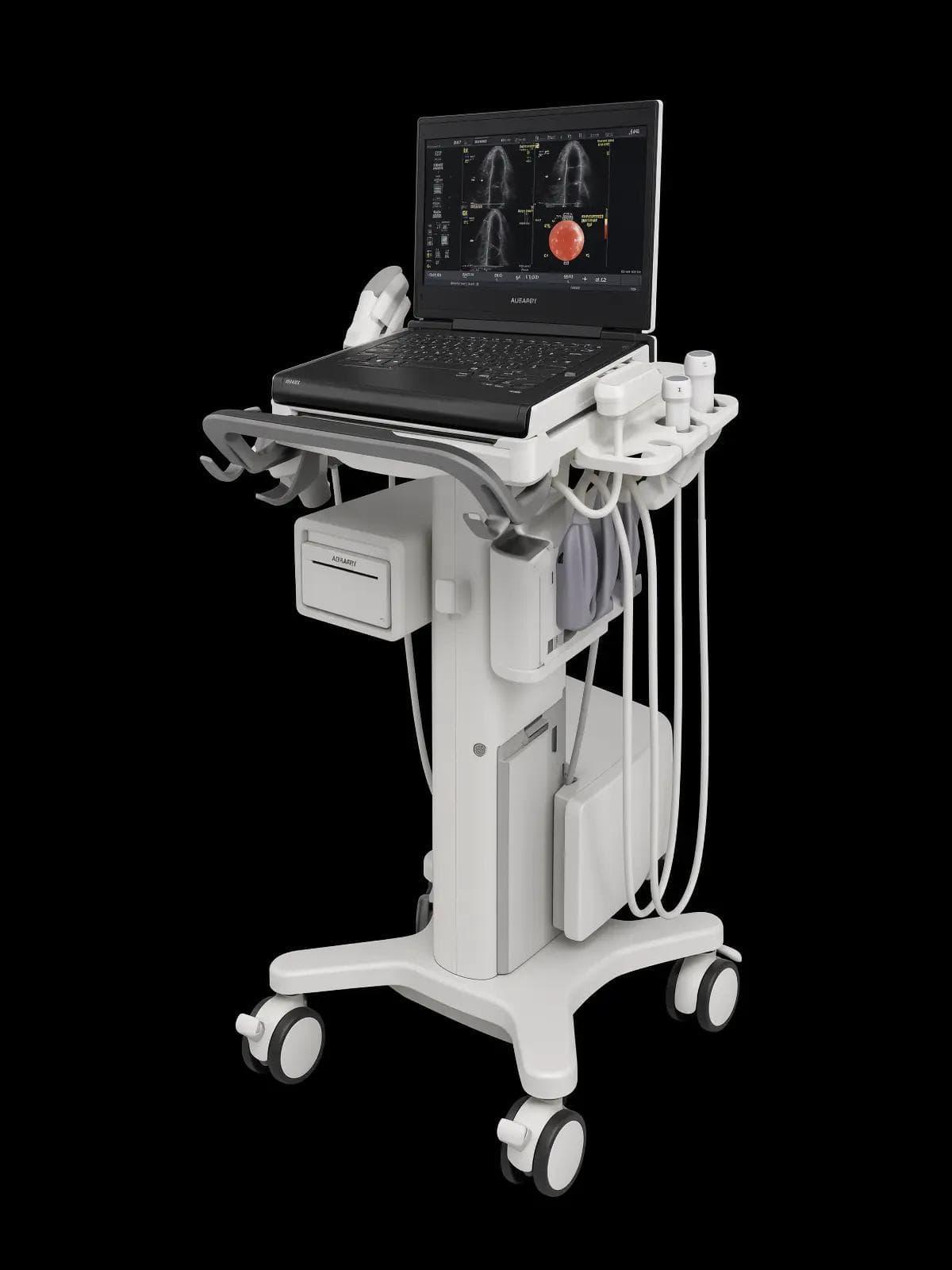 GE LOGIQ e X premium AI-powered portable ultrasound system on a mobile cart